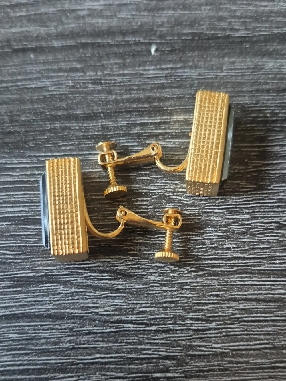 Givenchy Vintage Goldtone Hematite (?) earrings clip on Screw back RARE